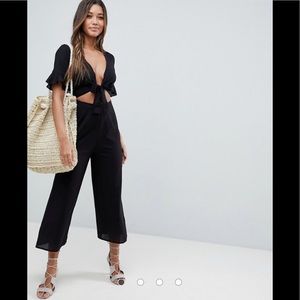 ASOS jumpsuit with cut out and tie detail in linen